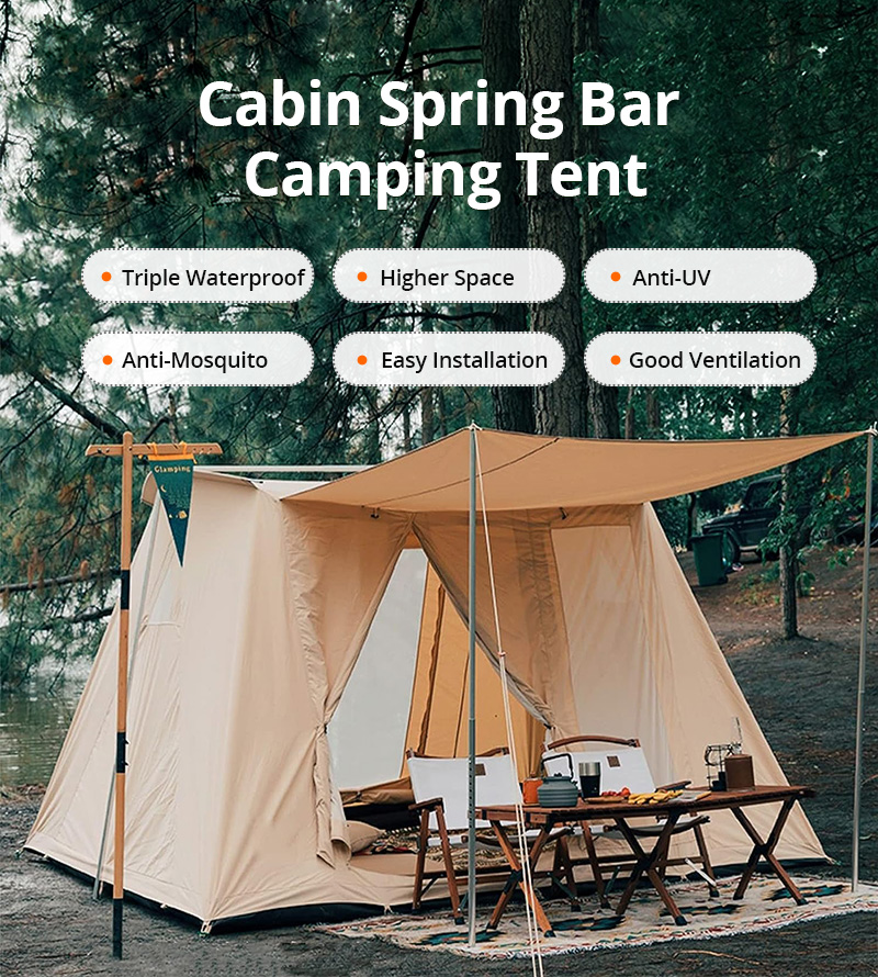 Double Layer Cabin Spring Bar Camping Tent