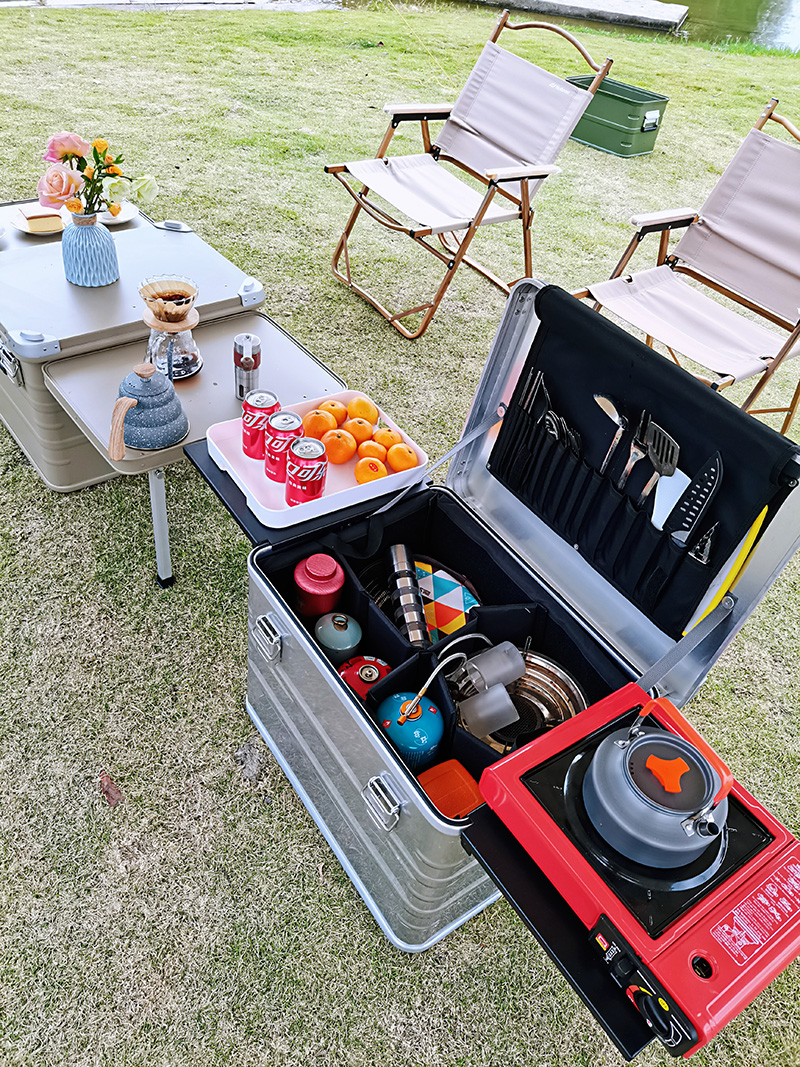 Portable Aluminum Camp Kitchen Boxes With Side Board