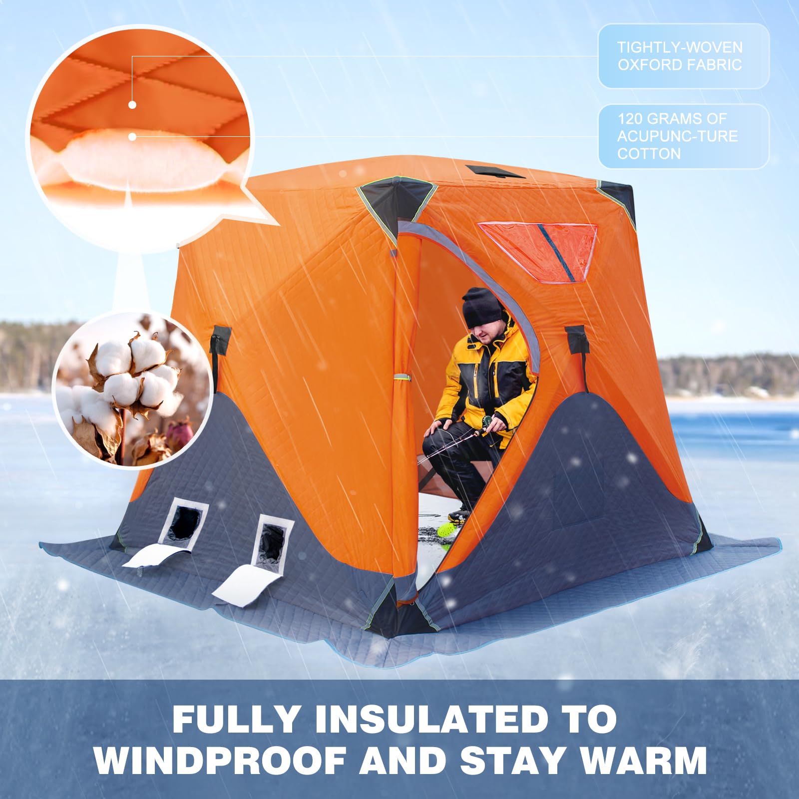 Portable Insulated Ice Fishing Tent with Stove Jack