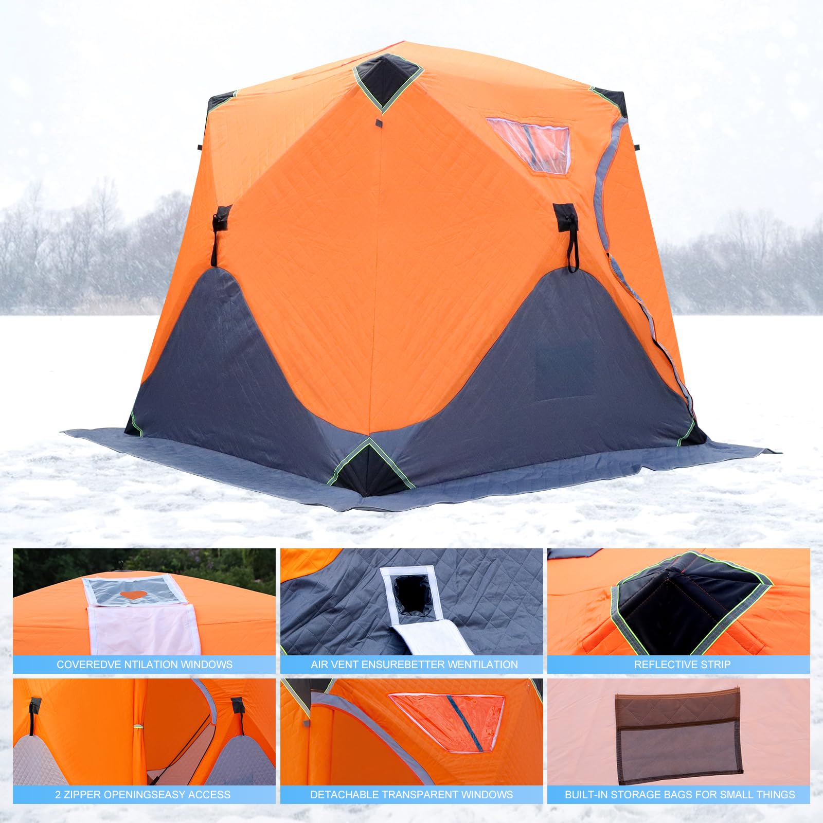 Portable Insulated Ice Fishing Tent with Stove Jack