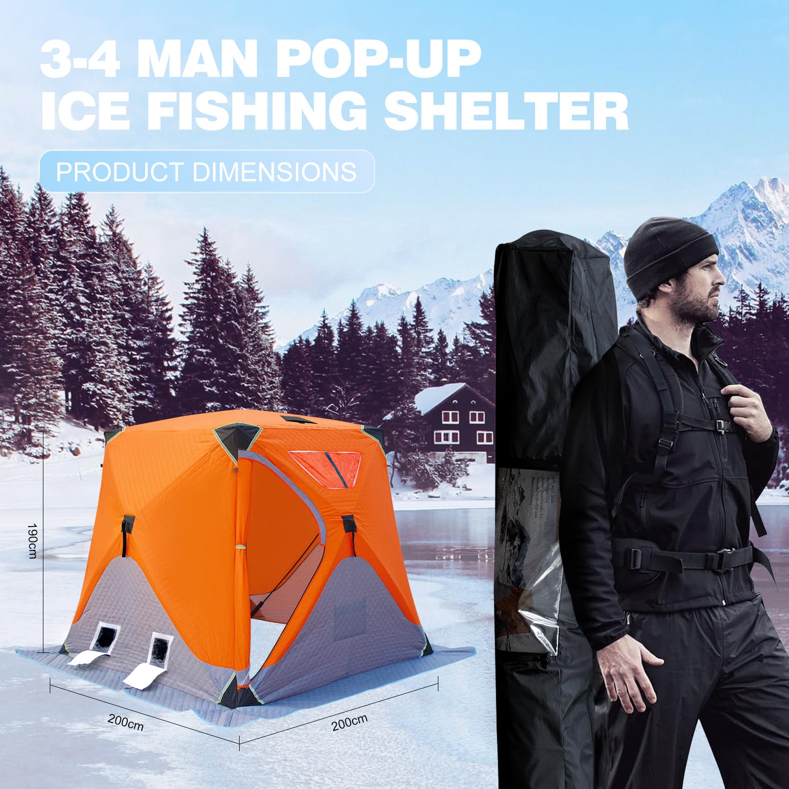Portable Insulated Ice Fishing Tent with Stove Jack